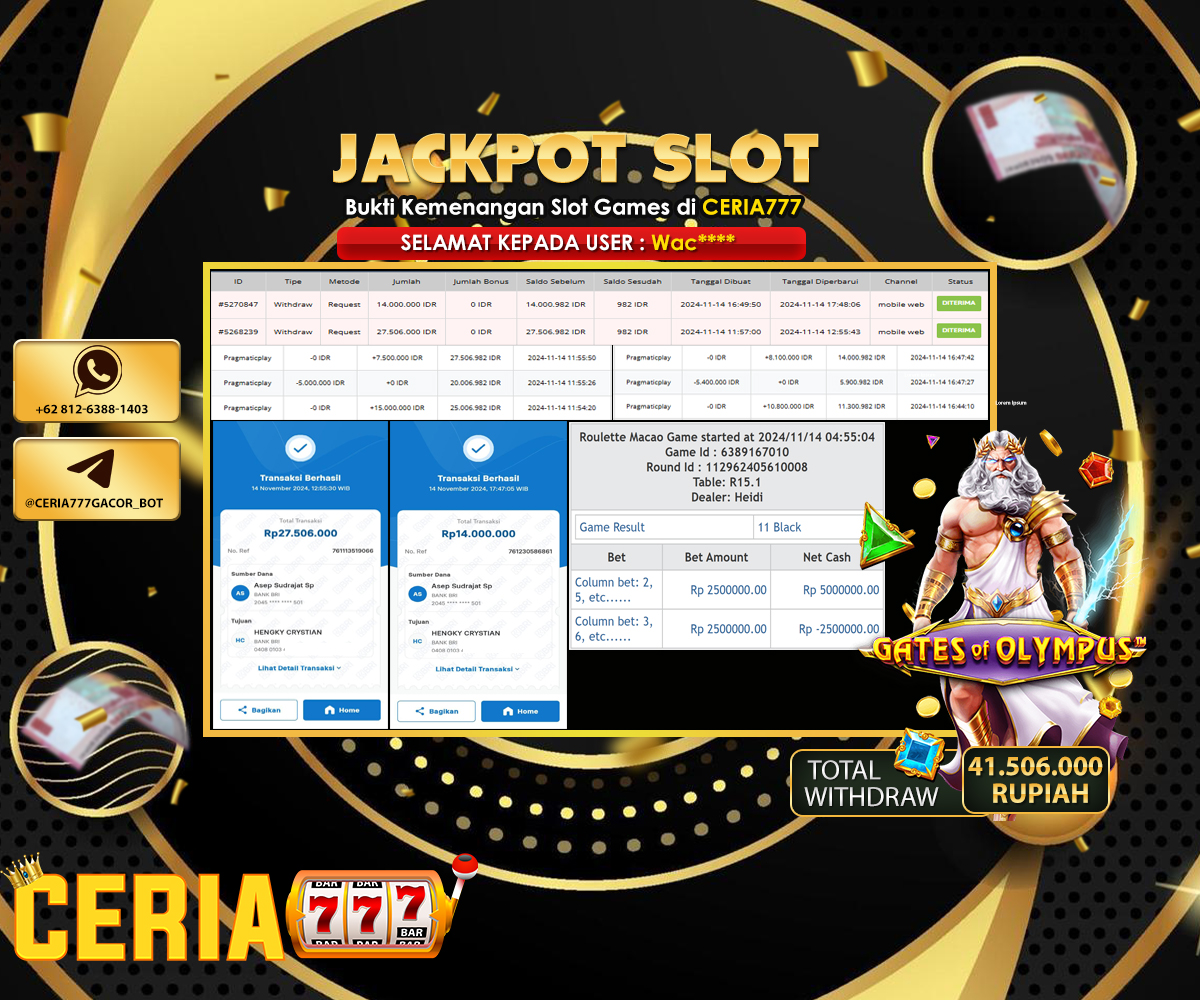 SELAMAT ATAS KEMENANGAN BESAR DI LIVECASINO